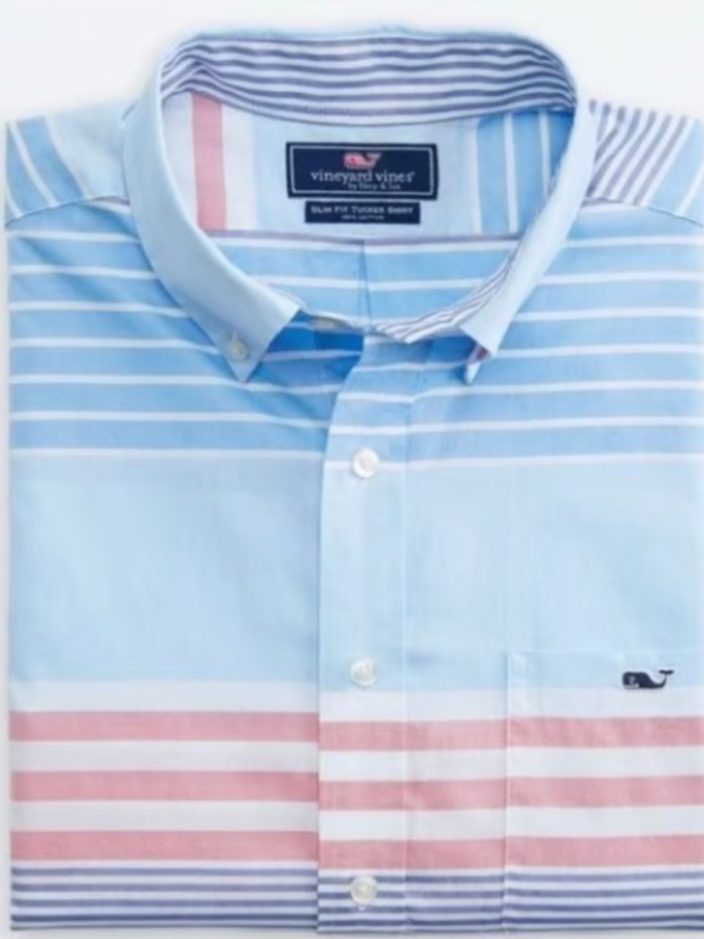 Vineyard Vines Men’s Size L Slim Fit Tucker Shirt Pink Blue Striped Button Down